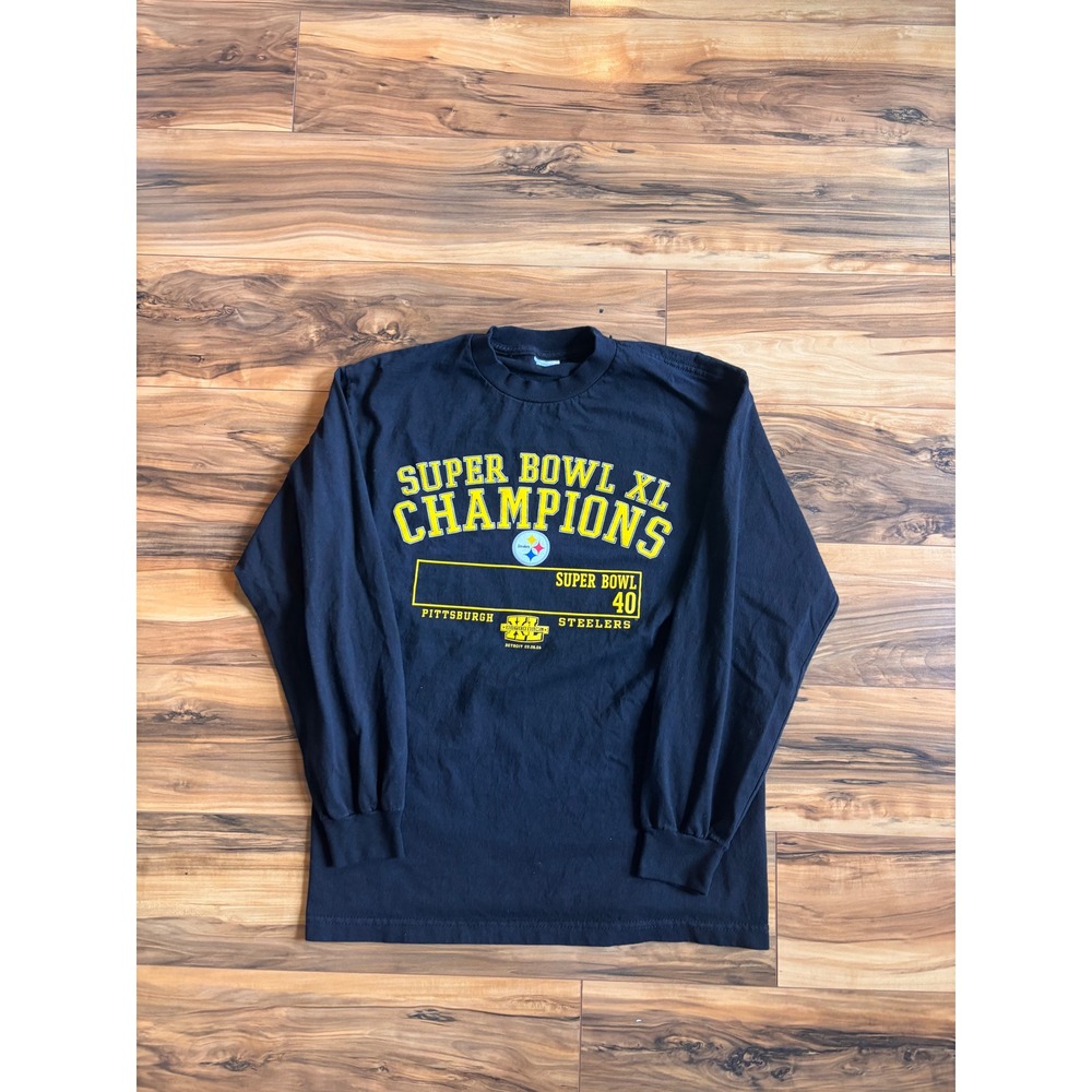 Pittsburgh Steelers Super Bowl XL Champions Long Sleeve Shirt Black Mens M